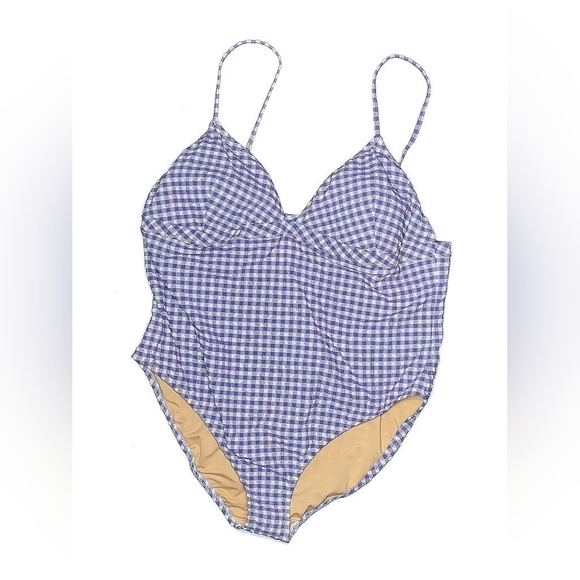 J. Crew Plunge One-Piece Swimsuit – Royal Violet Gingham – Size 22 – New - Picture 4 of 8